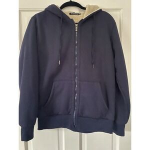 Yeokou Men's Sherpa Lined Zip Hoodie Size XL Navy Blue Hooded Pockets LQ-0772